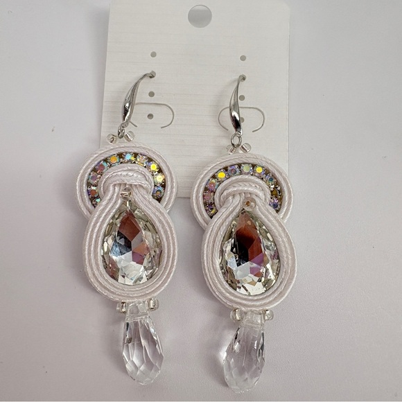 Handmade Earrings Soutache‎ handcrafted White - Picture 4 of 8